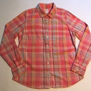 J Crew Flannel Plaid Pink Button Front Size 12